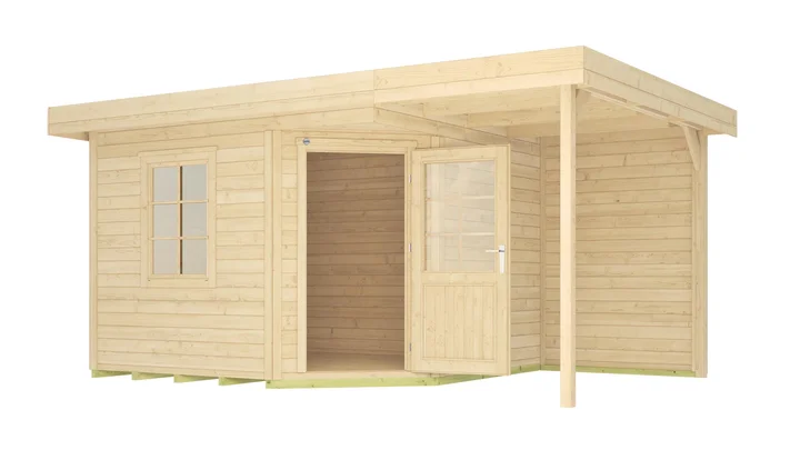 Gartenhaus Winton 213, 445x298, Anbau1, Einzeltür, Fenster, naturbelassen