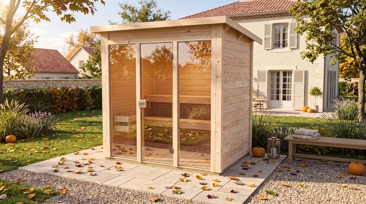 Saunahaus Kaapi, 200x115, Glastür, 2 Fenster, naturbelassen