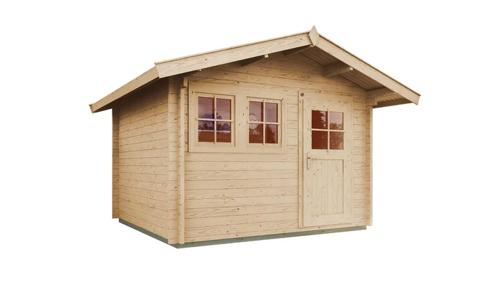 Gartenhaus Blumberg 139, 300x380, Vordach, Doppelfenster, Einzeltür, naturbelassen