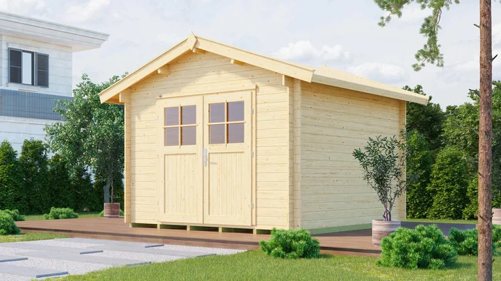 Gartenhaus Blumberg 112, 300x300, Satteldach, Doppeltür, naturbelassen