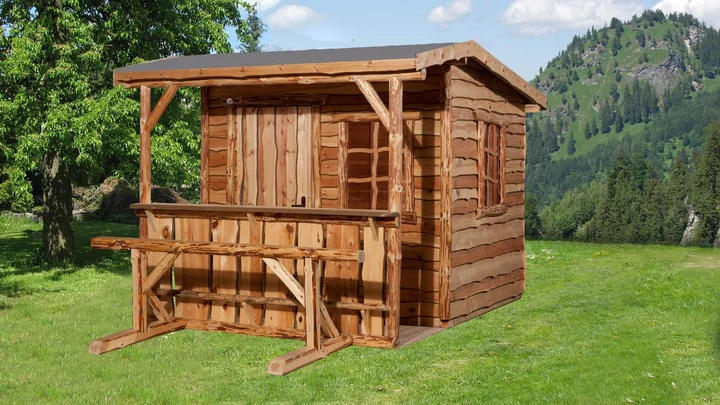 Gartenhaus 820, 242x174, Tresen, Sitzbank, naturbelassen