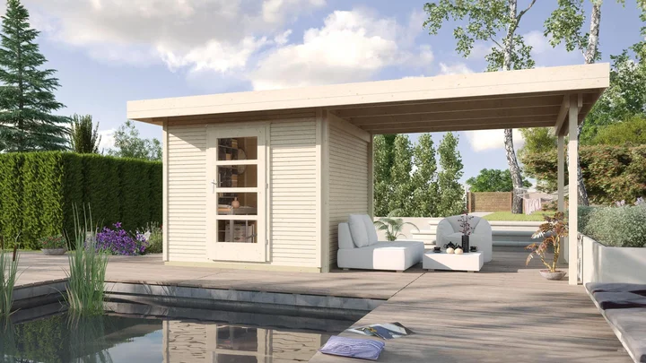 Gartenhaus Kingston wekaLine 172, 500x211, Anbau2, Panoramatür, naturbelassen