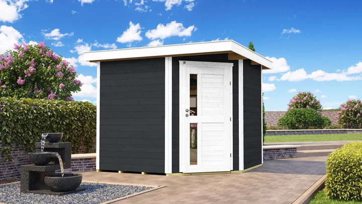 Gartenhaus Blackmount Angle 229, 239x235, Eckeinstieg, Design-Einzeltür, anthrazit