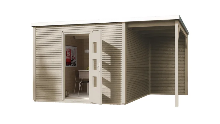 Gartenhaus Granby wekaLine 413, 450x300, Anbau1, Einzeltür, extrahoch, naturbelassen