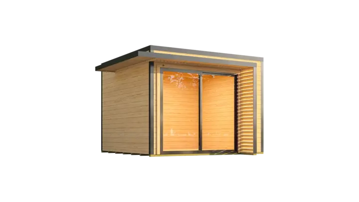 Gartenhaus Amberley, 300x300, Glasschiebetür, naturbelassen