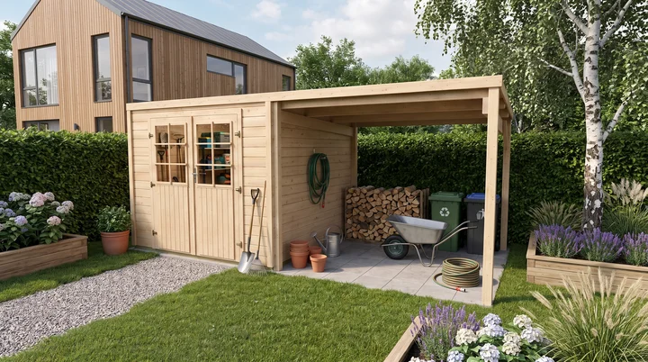 Gartenhaus Lugo, 235x235, Doppeltür, Anbau, naturbelassen