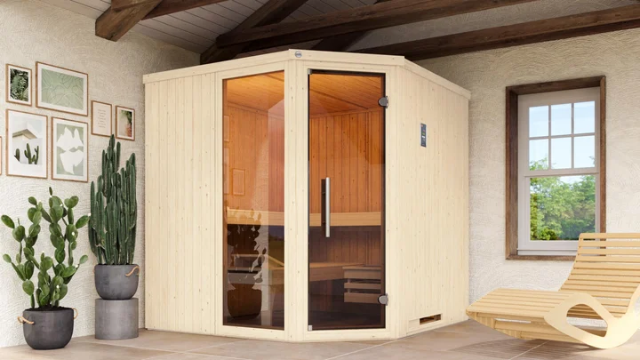 Elementsauna Varberg, 192x192, Glastür, Weiß