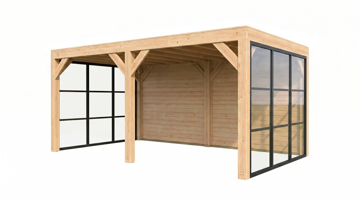 Gartenlaube Lumley, 499x307, 2 Wände, 2 Glaselemente, naturbelassen