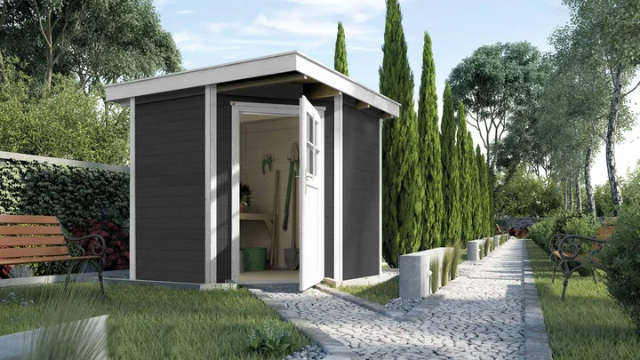 Gartenhaus Blackmount Angle 229, 209x205, Eckeinstieg, Einzeltür, anthrazit