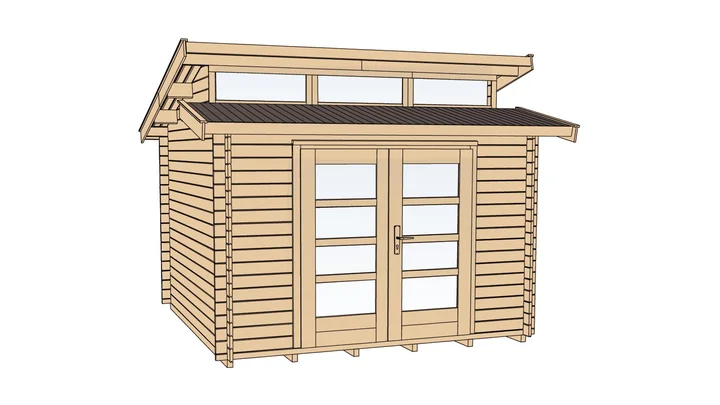 Gartenhaus Sunburry 158, 380x300, 4 Fenster, Panorama-Doppeltür, naturbelassen