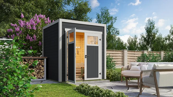 Gartenhaus Batu, 200x200, Doppeltür, carbongrau
