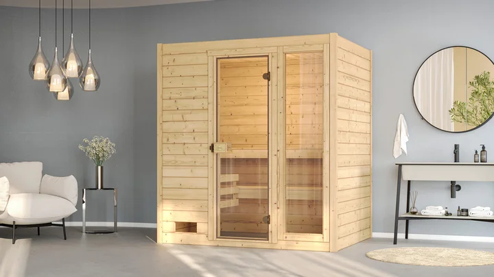 Massivholzsauna Valida, 189x139, Glastür